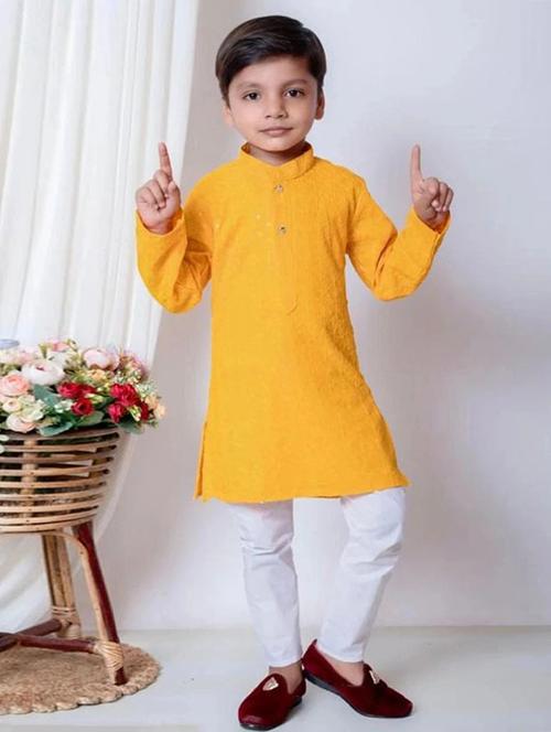 boys embroidered long sleeve kurta and pyjama set - 22107620 - Very Small Image - 1