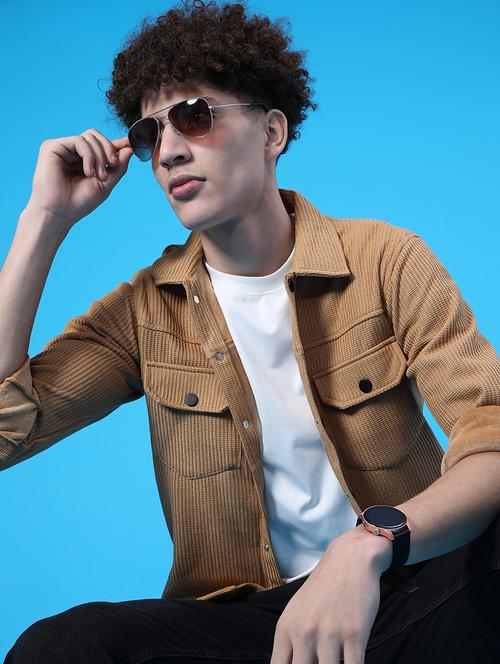 men solid long sleeve regular fit shacket - 22108042 - Very Small Image - 1