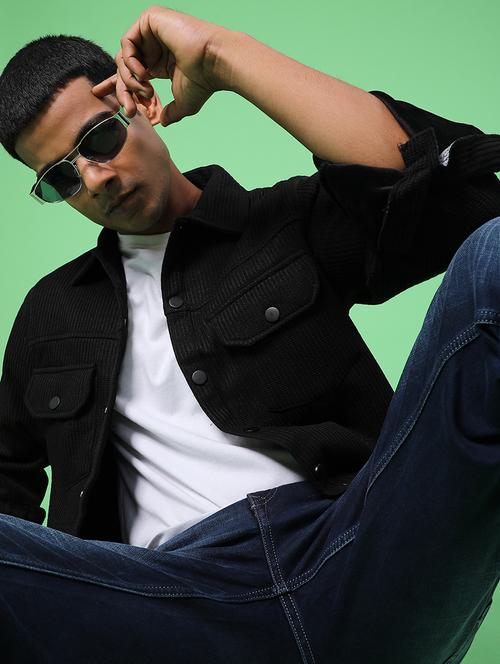 men solid long sleeve regular fit shacket - 22108051 - Very Small Image - 1