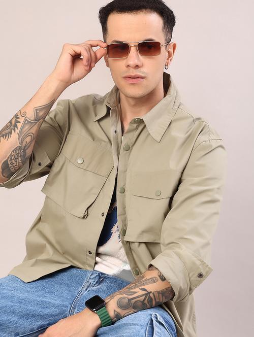 men solid long sleeve oversized casual shirt - 22108054 - Very Small Image - 1