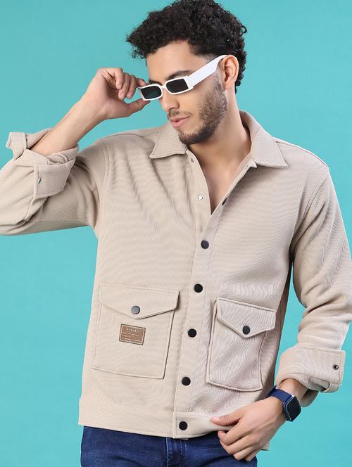 men solid long sleeve regular fit shacket - 22108058 - Very Small Image - 1