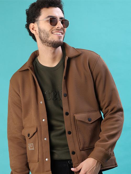 men solid long sleeve regular fit shacket - 22108059 - Very Small Image - 1