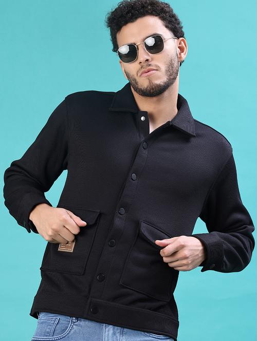 men solid long sleeve regular fit shacket - 22108060 - Very Small Image - 1