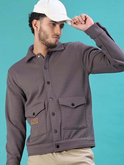 men solid long sleeve regular fit shacket - 22108061 - Very Small Image - 1
