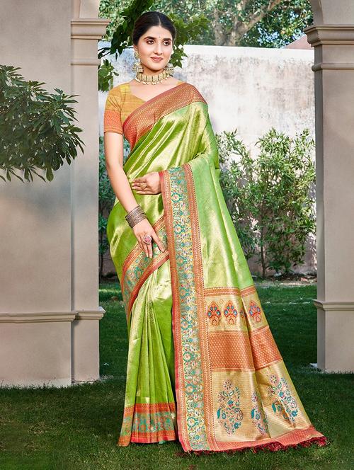 women self design kanjivaram saree with blouse - 22108076 - Very Small Image - 1