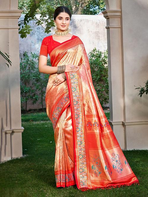 women self design kanjivaram saree with blouse - 22108077 - Very Small Image - 1
