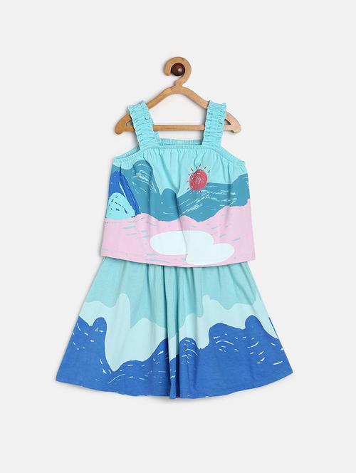girls printed square neck skirt top set - 22108160 - Very Small Image - 1