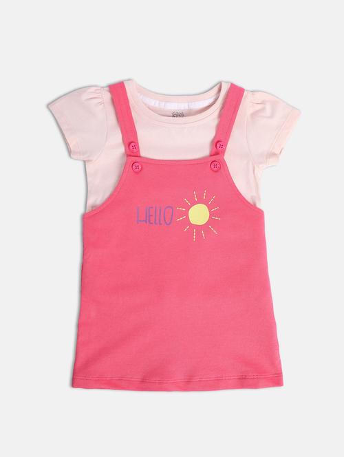 girls printed round neck dungaree dress - 22108223 - Very Small Image - 1