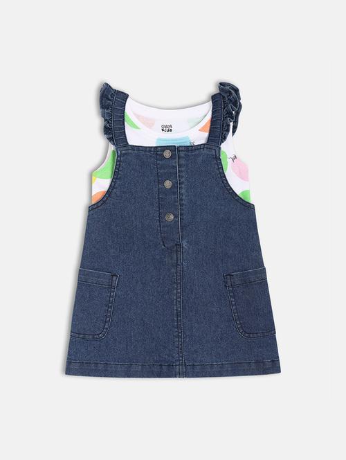 girls printed round neck dungaree dress - 22108227 - Very Small Image - 1