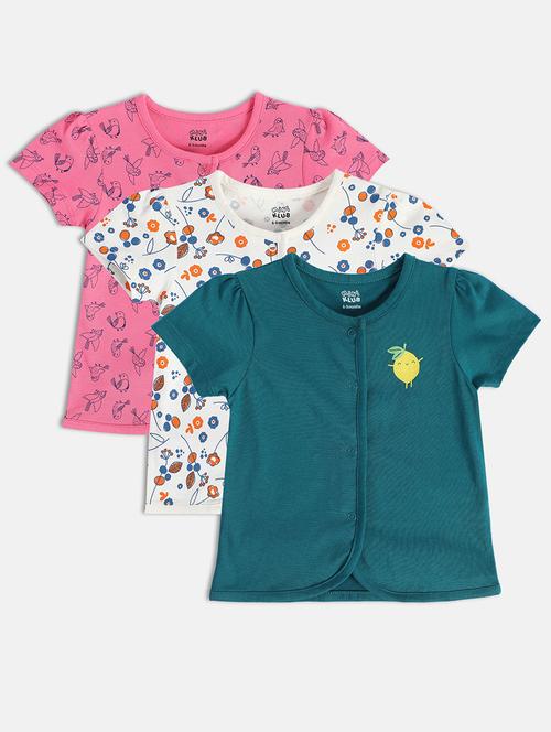 girls pack of 3 printed round neck top - 22108448 - Very Small Image - 1