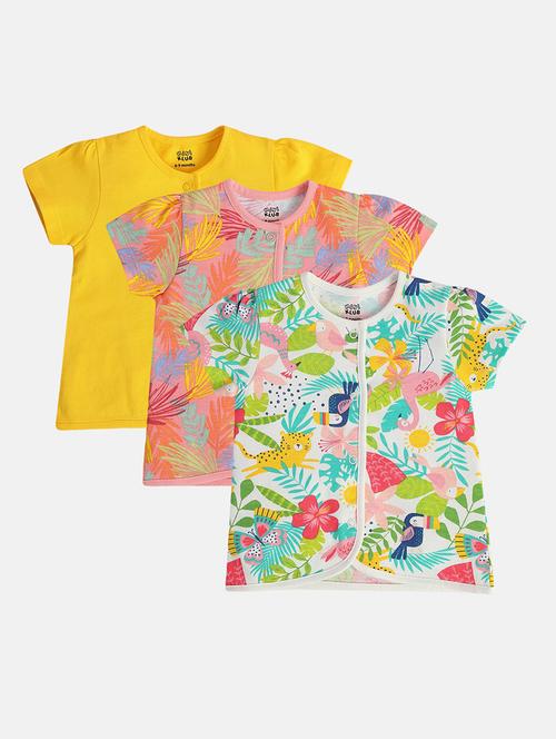 girls pack of 3 printed round neck top - 22108455 - Very Small Image - 1