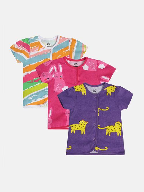 girls pack of 3 printed round neck top - 22108463 - Very Small Image - 1
