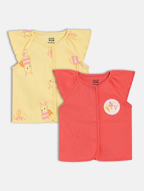 girls pack of 2 printed round neck top - 22108470 - Very Small Image - 1