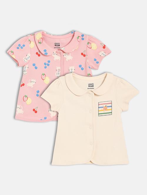 girls pack of 2 printed round neck top - 22108472 - Very Small Image - 1