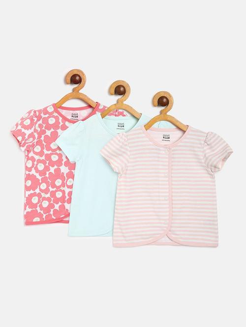 girls pack of 3 printed round neck top - 22108481 - Very Small Image - 1