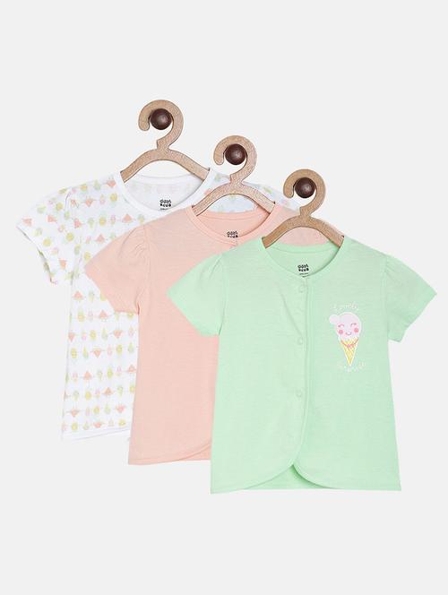 girls pack of 3 printed round neck top - 22108484 - Very Small Image - 1