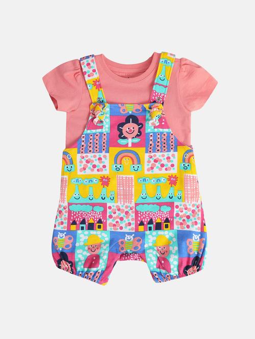 girls printed round neck dungaree set - 22108572 - Very Small Image - 1