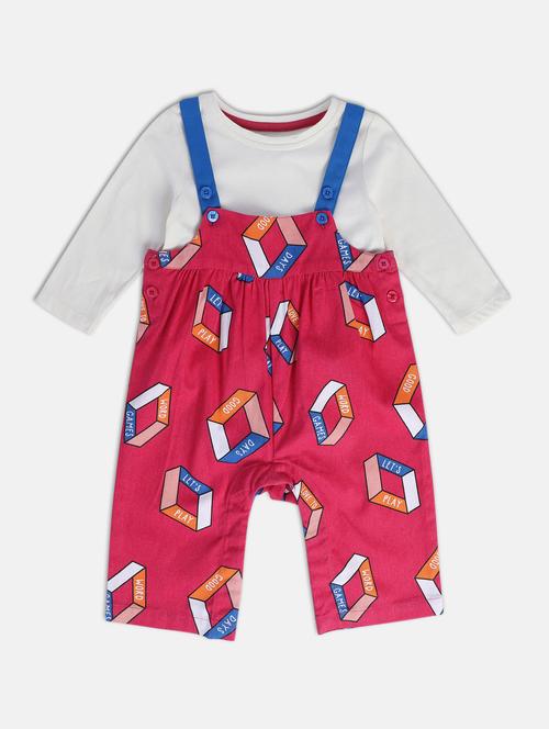 girls printed round neck dungaree set - 22108580 - Very Small Image - 1