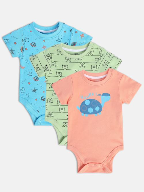 kids pack of 3 printed round neck onesies - 22108720 - Very Small Image - 1
