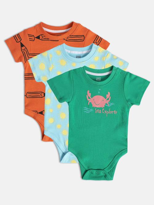 kids pack of 3 printed round neck onesies - 22108721 - Very Small Image - 1