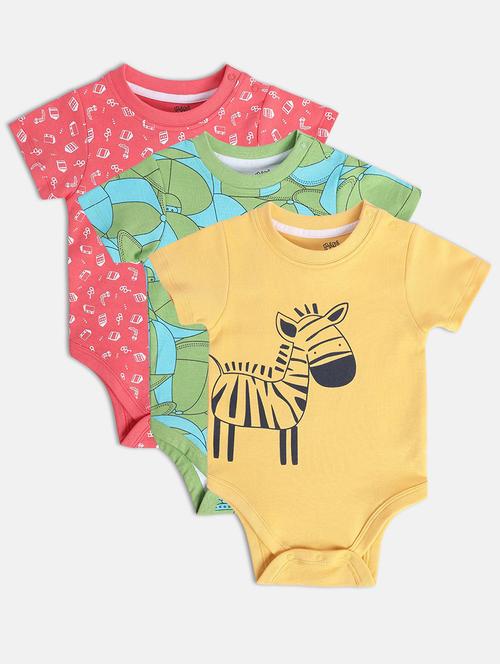 kids pack of 3 printed round neck onesies - 22108723 - Very Small Image - 1