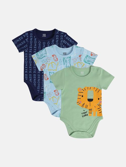 kids pack of 3 printed short sleeve romper - 22108733 - Very Small Image - 1