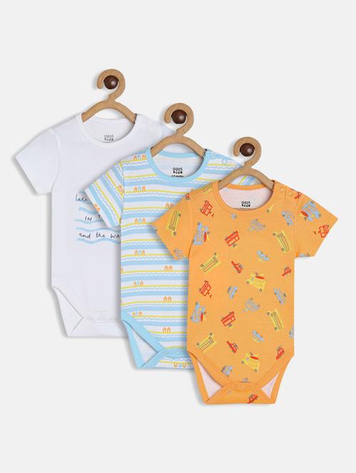 kids pack of 3 printed onesies - 22108767 - Very Small Image - 1
