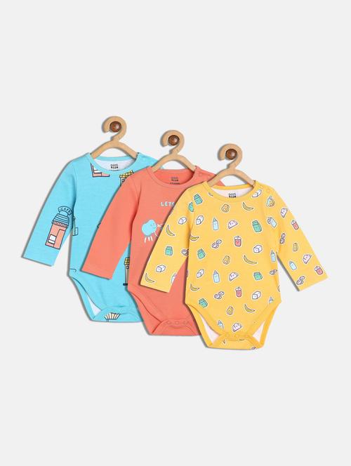 kids pack of 3 printed long sleeve onesies - 22108768 - Very Small Image - 1