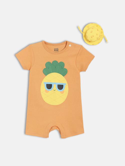 kids printed round neck romper with cap - 22108800 - Very Small Image - 1