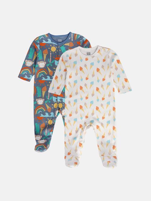 kids pack of 2 printed round neck long sleeve onesies - 22108821 - Very Small Image - 1
