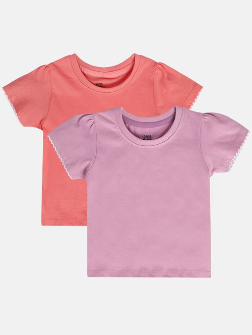 girls pack of 2 solid round neck tee - 22109211 - Very Small Image - 1