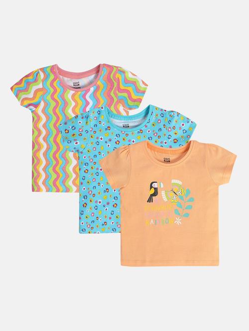 girls pack of 3 printed round neck tee - 22109221 - Very Small Image - 1