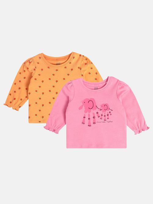 girls pack of 2 printed round neck tee - 22109249 - Very Small Image - 1