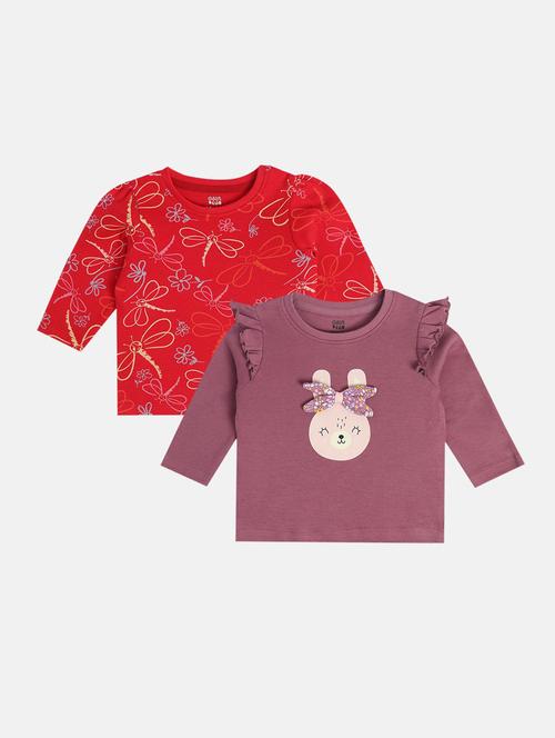 girls pack of 2 printed round neck tee - 22109250 - Very Small Image - 1