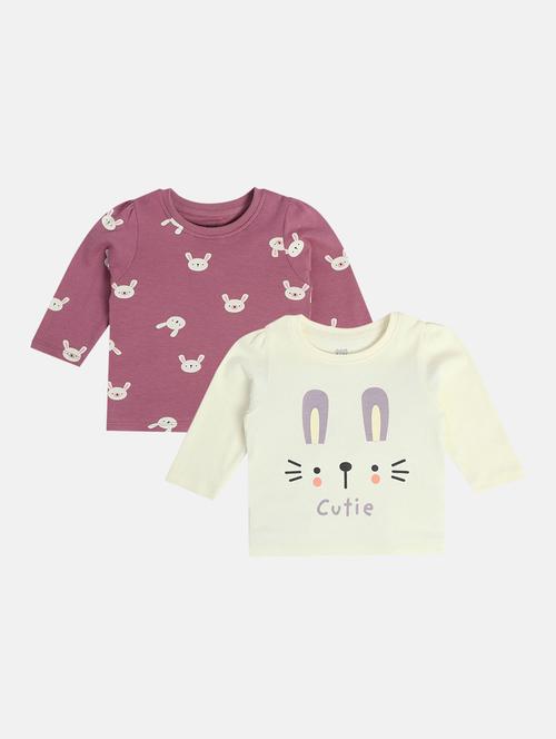girls pack of 2 printed round neck tee - 22109251 - Very Small Image - 1