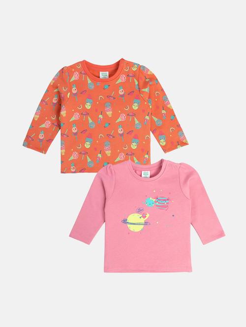 girls pack of 2 printed round neck tee - 22109258 - Very Small Image - 1