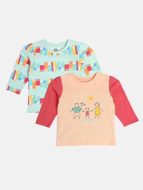 girls pack of 2 printed round neck tee - 22109259 - Very Small Image - 1