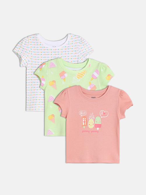 girls pack of 3 printed round neck tee - 22109261 - Very Small Image - 1