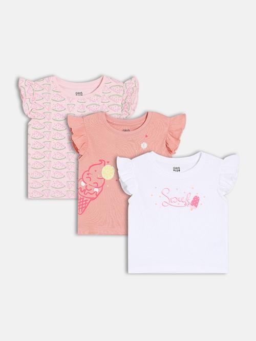 girls pack of 3 printed round neck tee - 22109262 - Very Small Image - 1