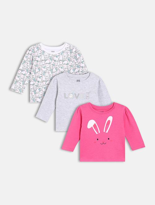 girls pack of 3 printed round neck tee - 22109263 - Very Small Image - 1