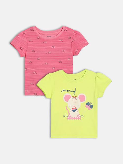 girls pack of 2 printed round neck tee - 22109273 - Very Small Image - 1