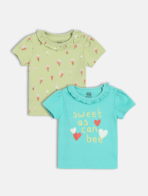 girls pack of 2 printed round neck tee - 22109274 - Very Small Image - 1