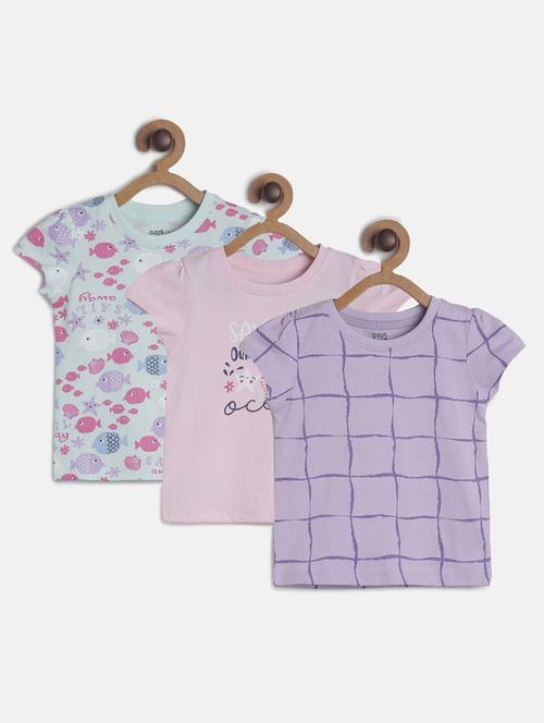 girls pack of 3 printed round neck tee - 22109297 - Very Small Image - 1