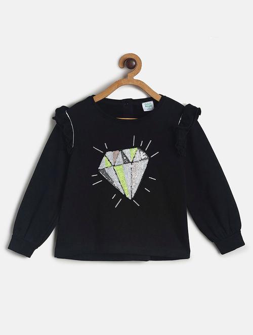 girls black printed puff sleeve top - 22109298 - Very Small Image - 1