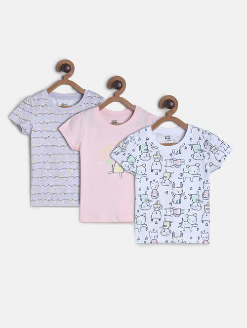 girls pack of 3 printed round neck tee - 22109310 - Very Small Image - 1