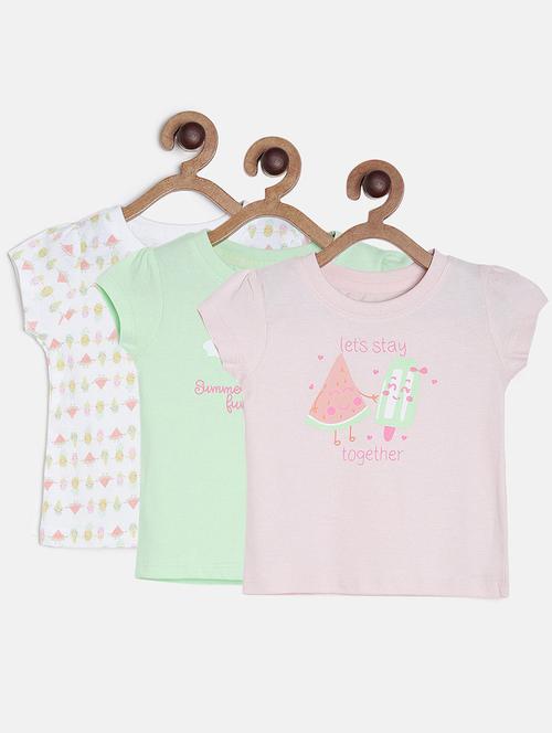 girls pack of 3 printed round neck tee - 22109336 - Very Small Image - 1