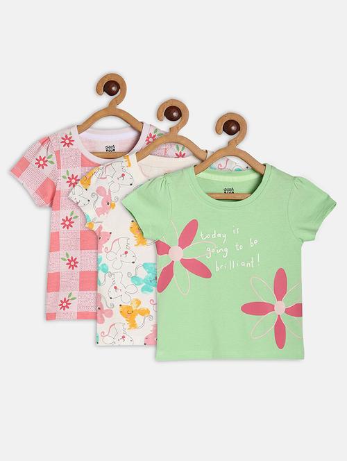girls pack of 3 printed round neck tee - 22109338 - Very Small Image - 1