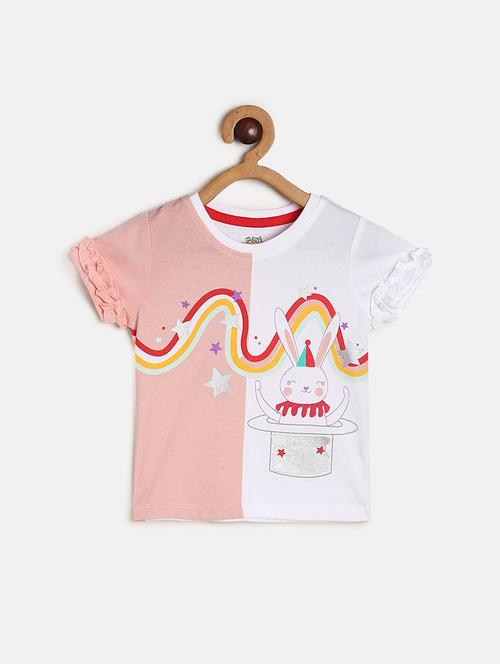 girls color blocked round neck tee - 22109341 - Very Small Image - 1