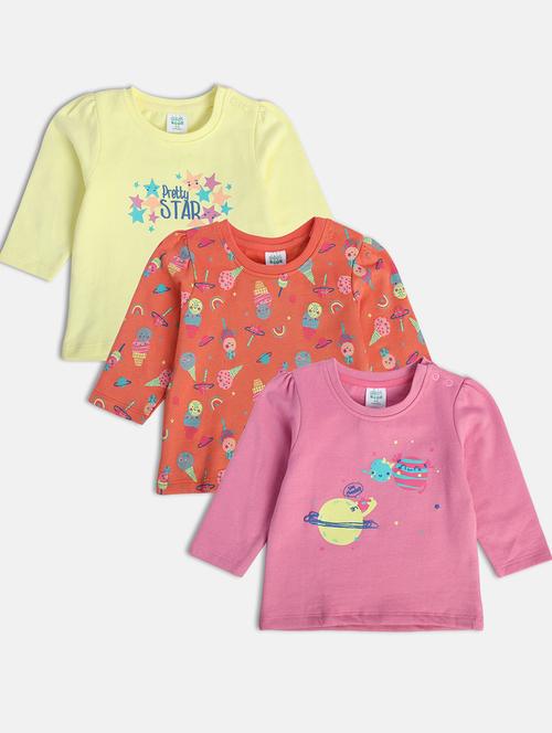 girls pack of 3 printed round neck tee - 22109365 - Very Small Image - 1