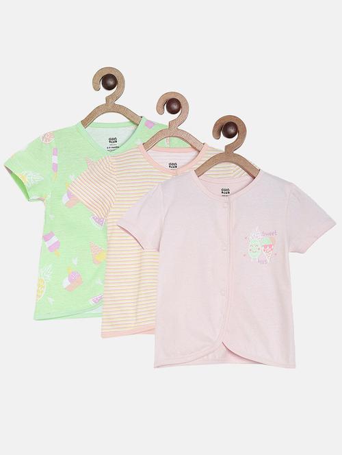 girls pack of 3 printed round neck top - 22109373 - Very Small Image - 1